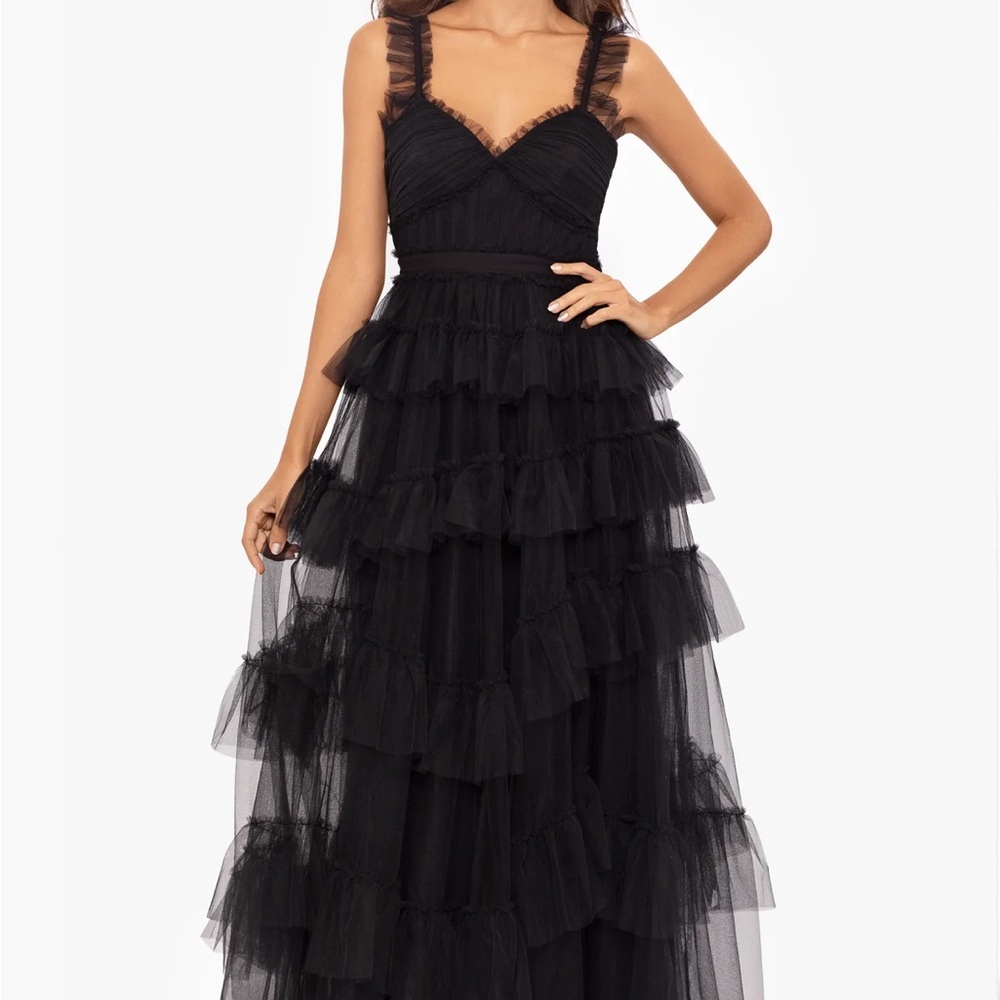 "GIGI" LONG RUFFLE MESH DRESS